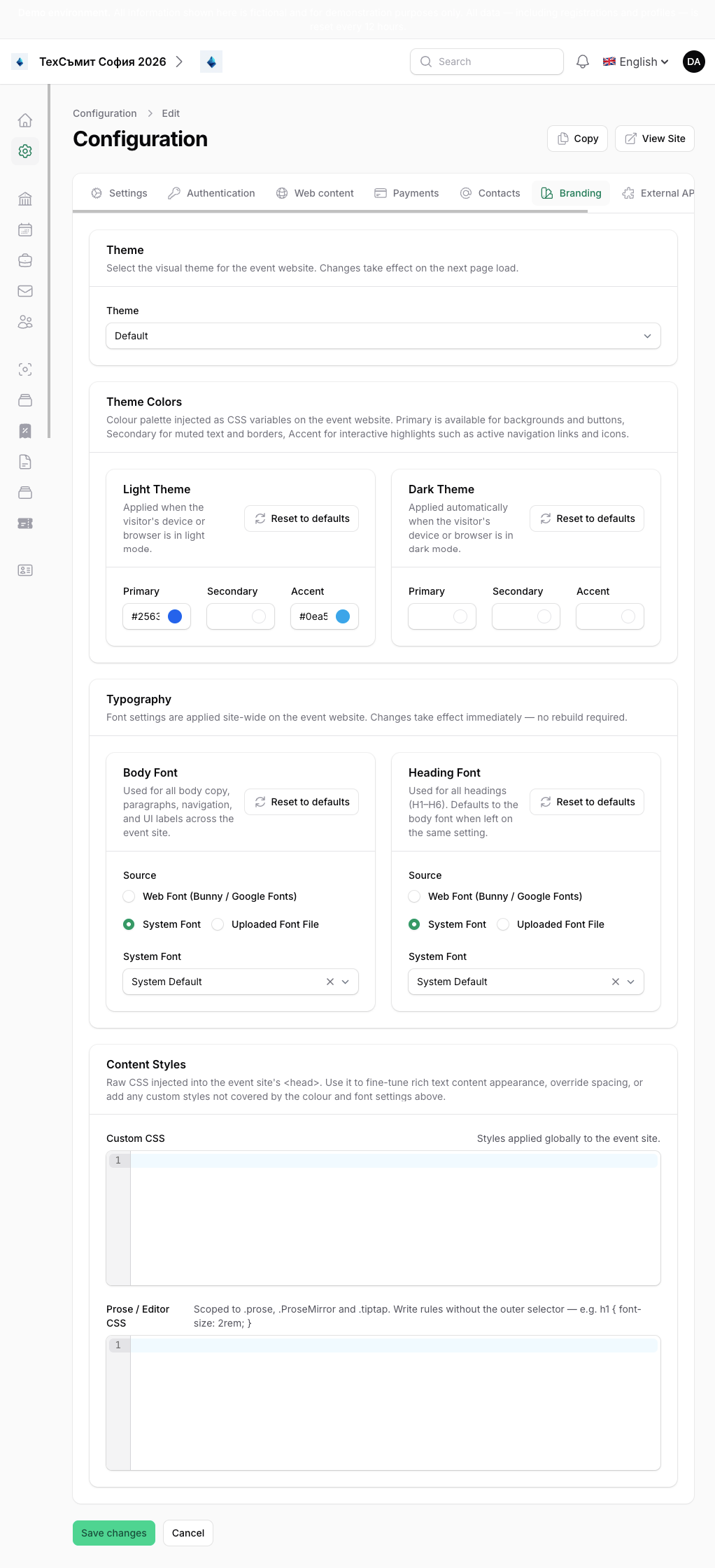 Branding settings